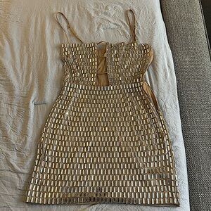 Alanni Embellished Cut-Out Mini Dress in Honey | Oh Polly